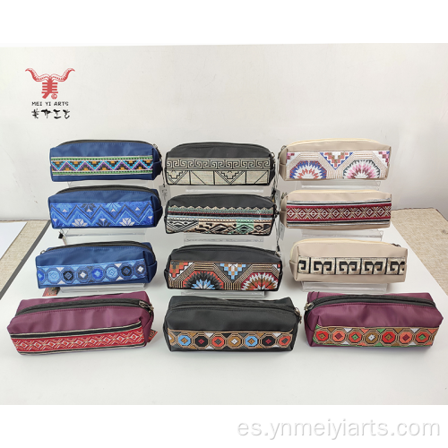 Estuche para lápices con cremallera y bordado étnico bohemio